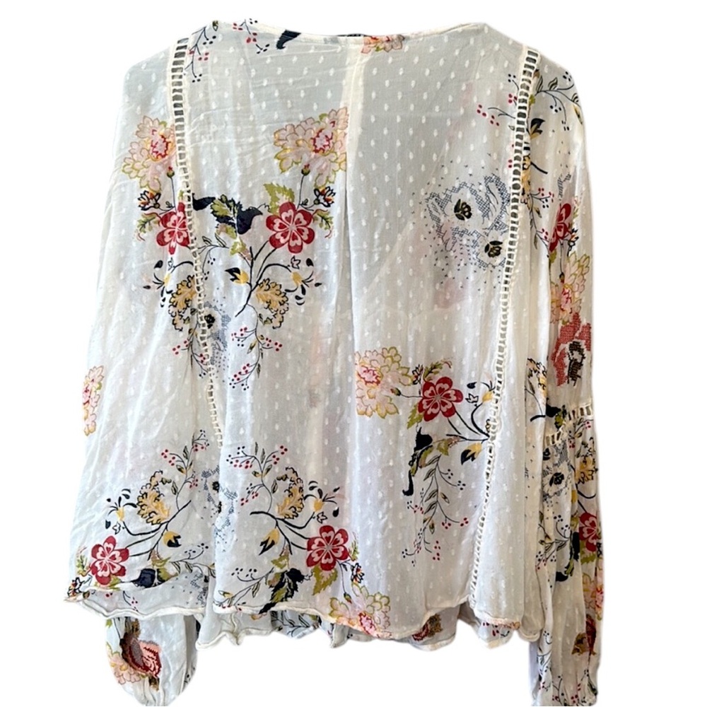 Zara Shrug Open Front Floral Boho Top With Tassels White Neutral Colors Coverup - Picture 9 of 12